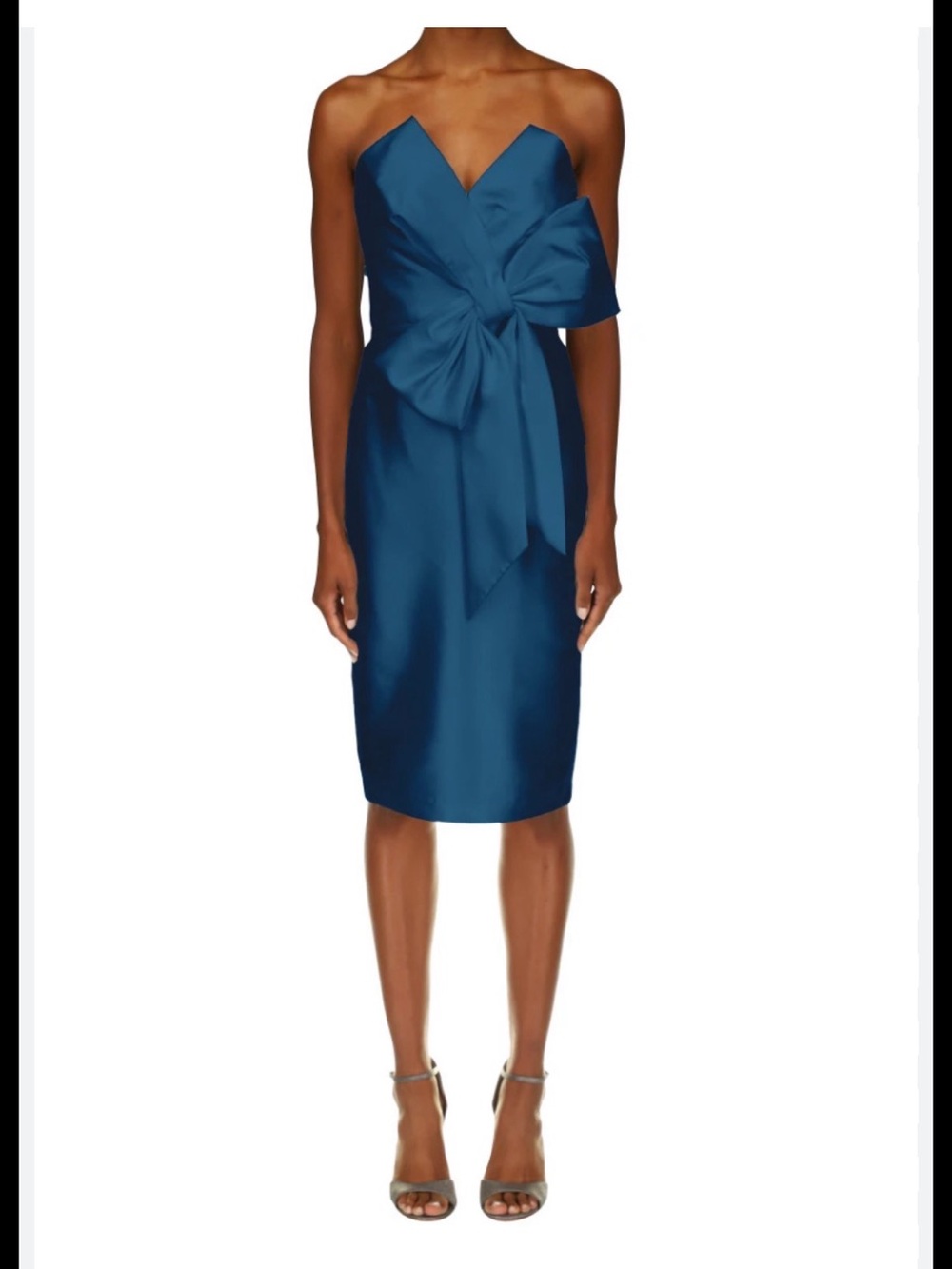 Badgley Mischka Strapless Teal Bow Sheath Dress Size 14